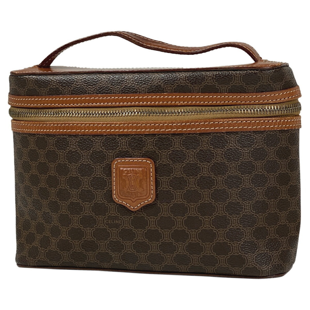 Celine Macadam Vanity Bag Handbag Makeup Clutch Cosmetic Case Brown